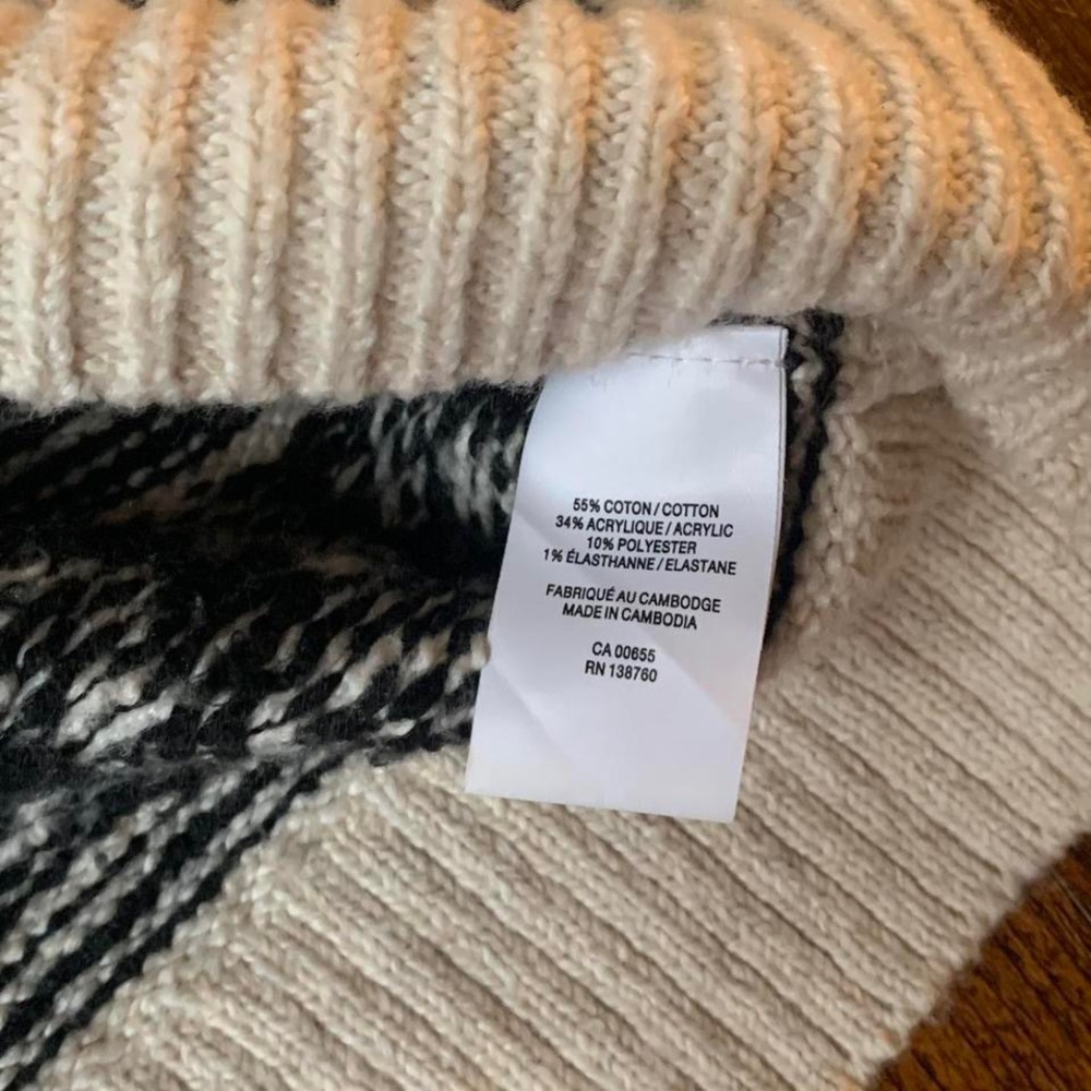 Reitmans Cream Black Fair Isle Half Zip Knit Sweater Size Small Cozy Winter - Picture 7 of 8